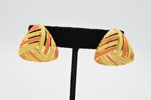TAT Vintage Statement Earrings Gold Pink Off White Enamel NOS Signed 1980s Bin7